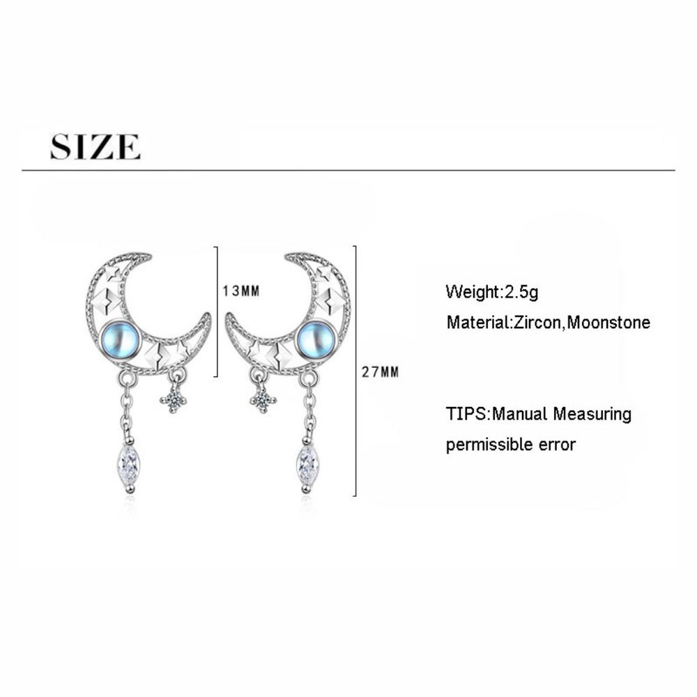 NEW Silver Hollow Moon Zircon Tassel Dangle Earrings - Picture 7 of 7